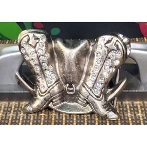 Women's Metal and Rhinestone Cowboy Boots Belt Buckle. Medium